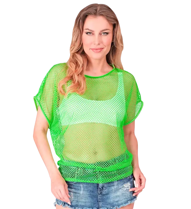 Neon Groen Netshirt – Disco Kostuum Shirt Jaren 80