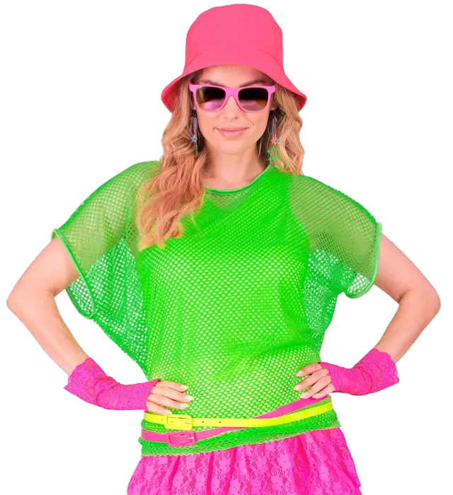 Neon Groen Netshirt – Disco Kostuum Shirt Jaren 80