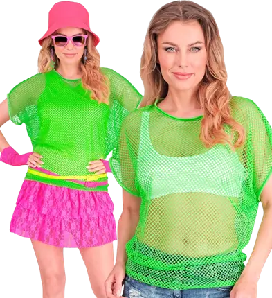 Neon Groen Netshirt – Disco Kostuum Shirt Jaren 80