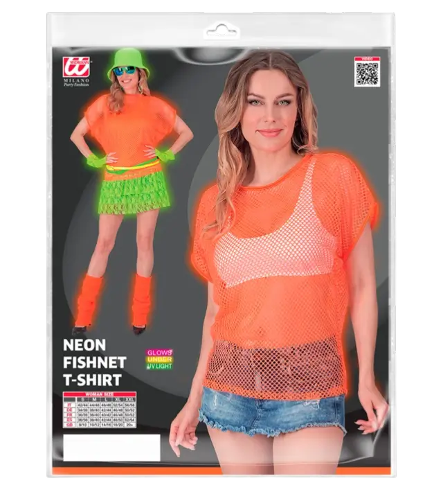 Neon Oranje Netshirt – Disco Kostuum Shirt Jaren 80