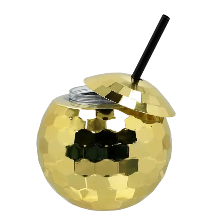 Disco bal beker met gouden rietje 600ml