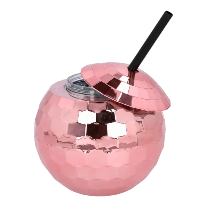 Disco ball tumbler met roségoud rietje