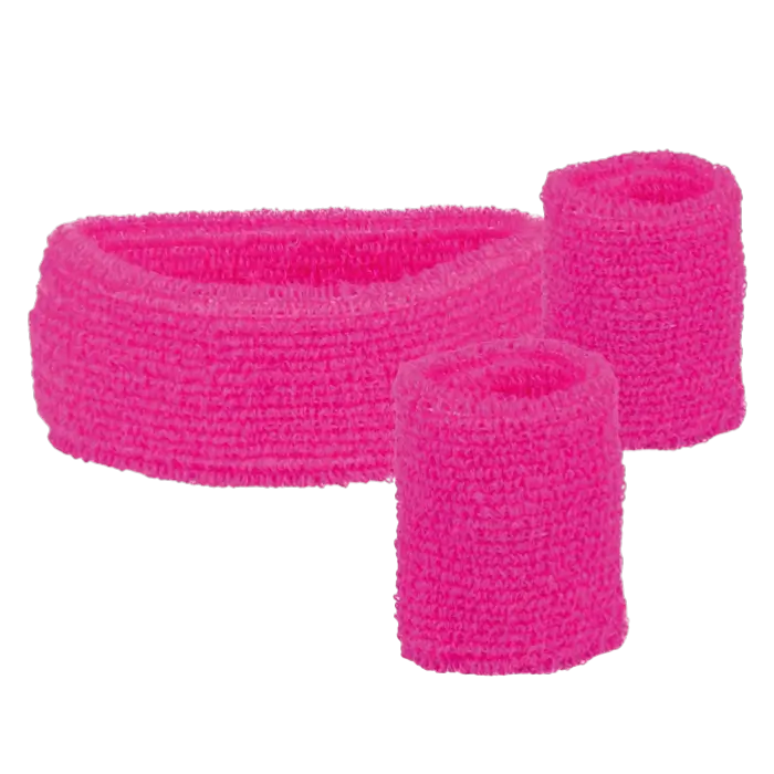 Set van 3 fluorescerend roze badstof hoofdbanden