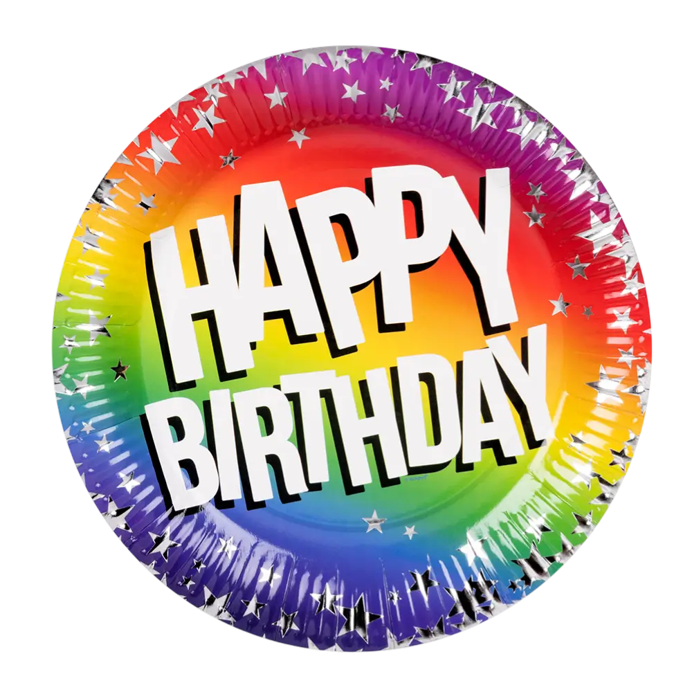 Set van 10 papieren Rainbow 'Happy birthday' bordjes (XL)