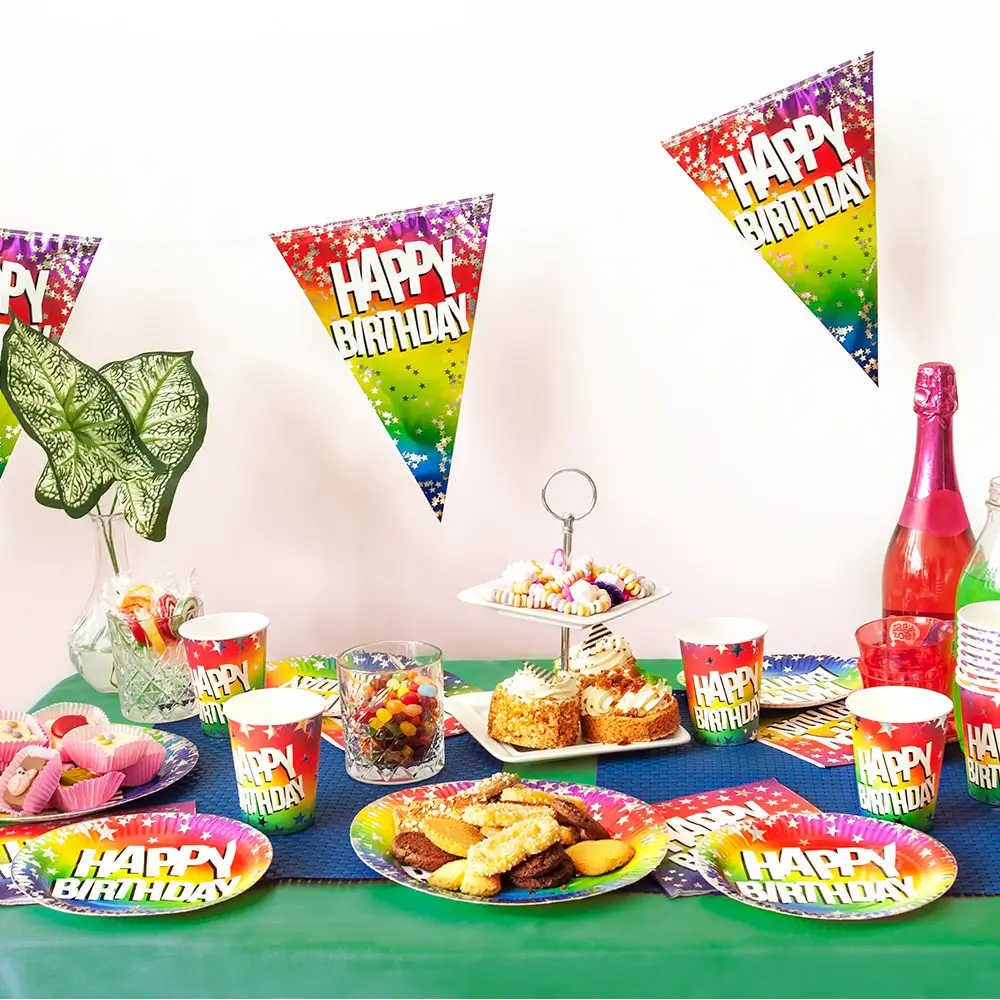 Set van 10 papieren Rainbow 'Happy birthday' bordjes (XL)