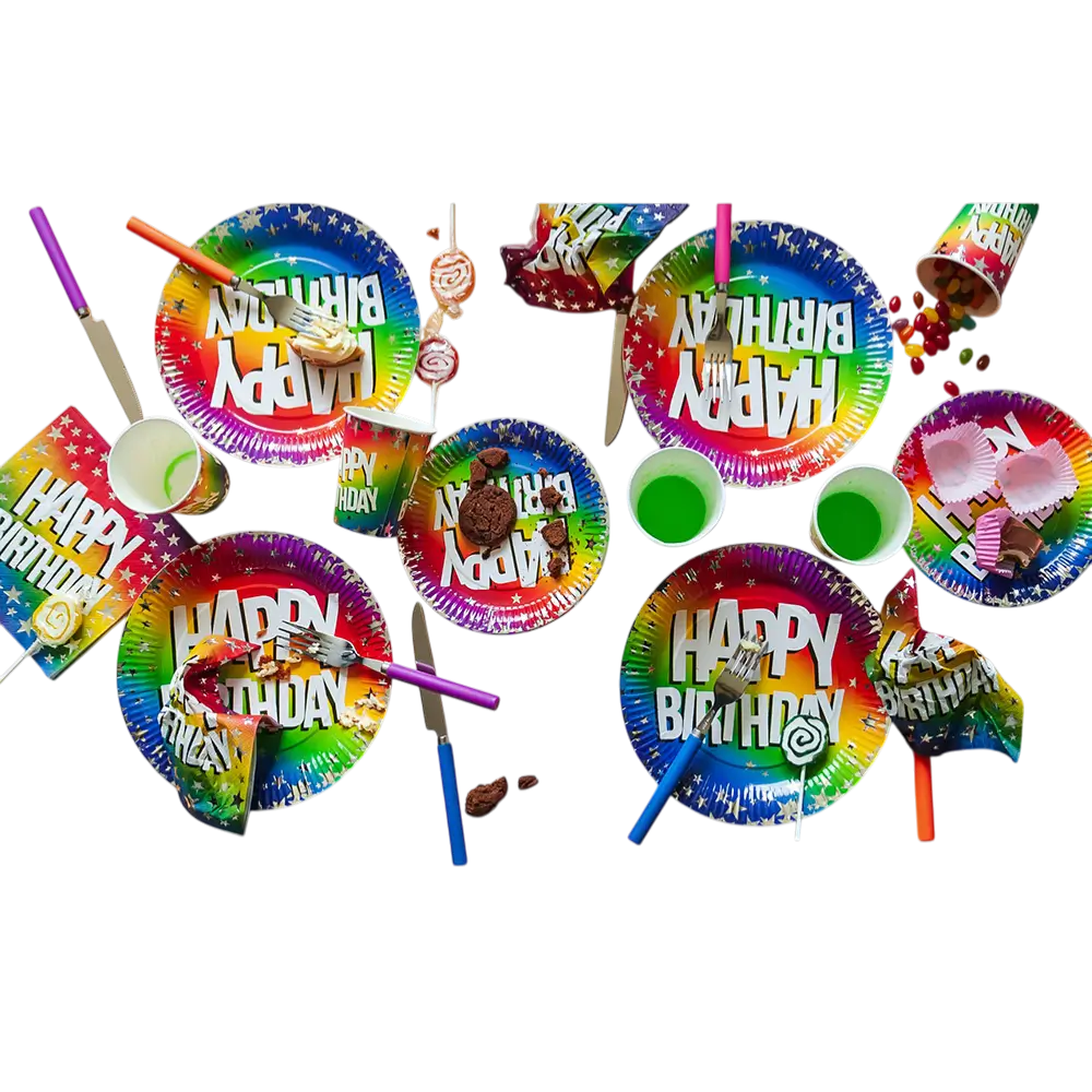 Set van 10 papieren Rainbow 'Happy birthday' bordjes (XL)