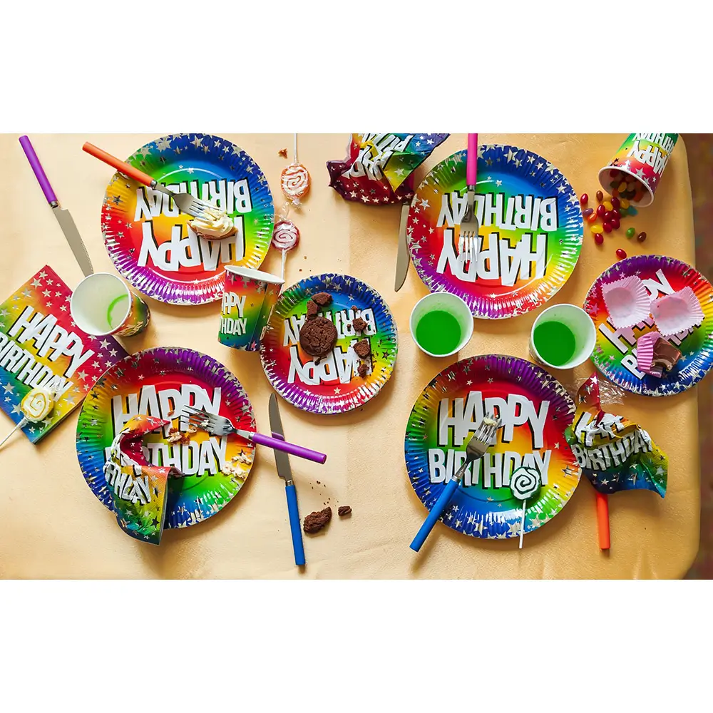 Set van 10 papieren Rainbow 'Happy birthday'-bekers 25cl