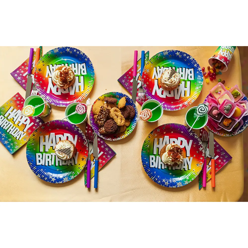 Set van 10 papieren Rainbow 'Happy birthday'-bekers 25cl