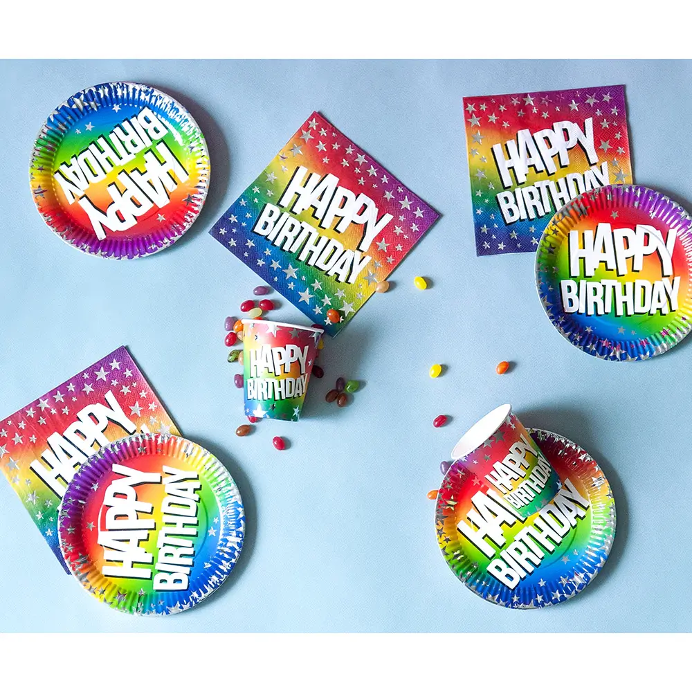 Set van 10 papieren Rainbow 'Happy birthday'-bekers 25cl
