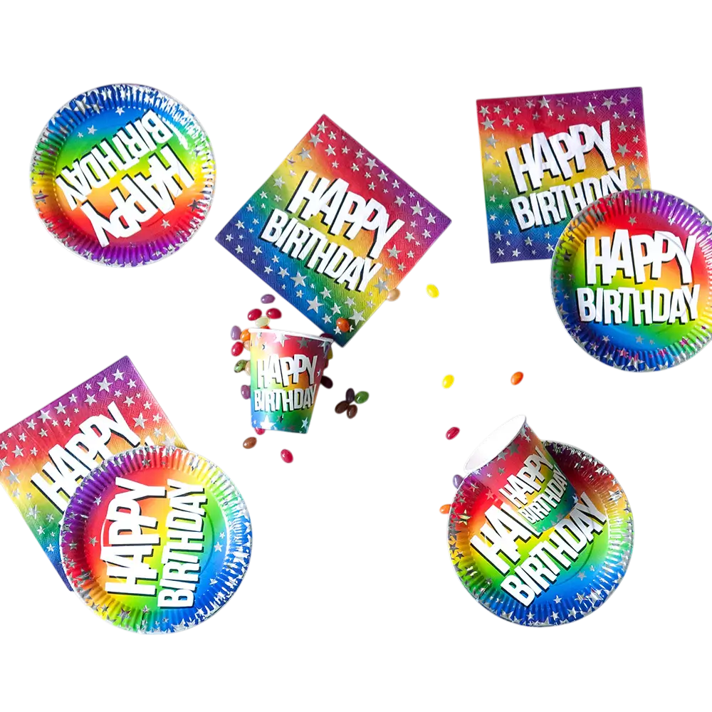 Set van 10 papieren Rainbow 'Happy birthday'-bekers 25cl