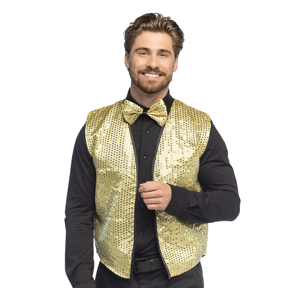 Pailletten gilet en vlinderstrik “Spangles” – Maat M/L – Goud