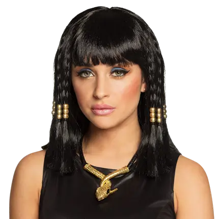 Cléo pruik - Zwart recht model met franje in Egyptische stijl