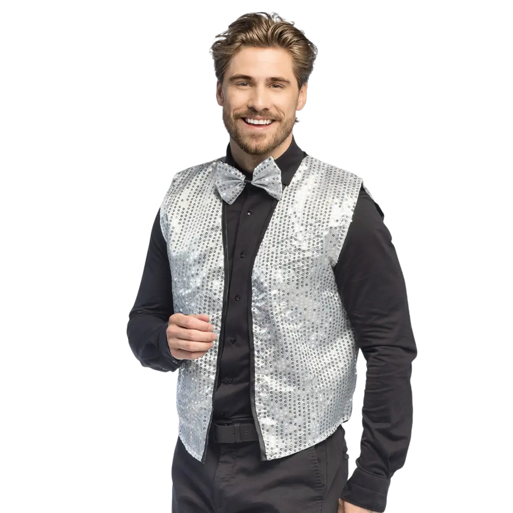 Paillettengilet en strikje "Spangles" - Maat M/L - Zilver