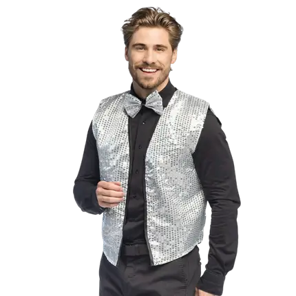 Paillettengilet en strikje Spangles - Maat M/L - Zilver