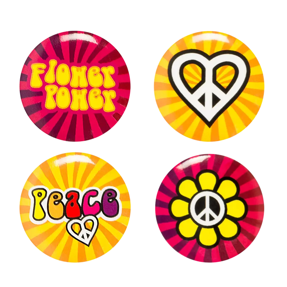 Set van 4 hippie badges - Flower Power accessoires