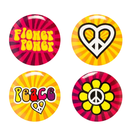 Set van 4 hippie badges - Flower Power accessoires