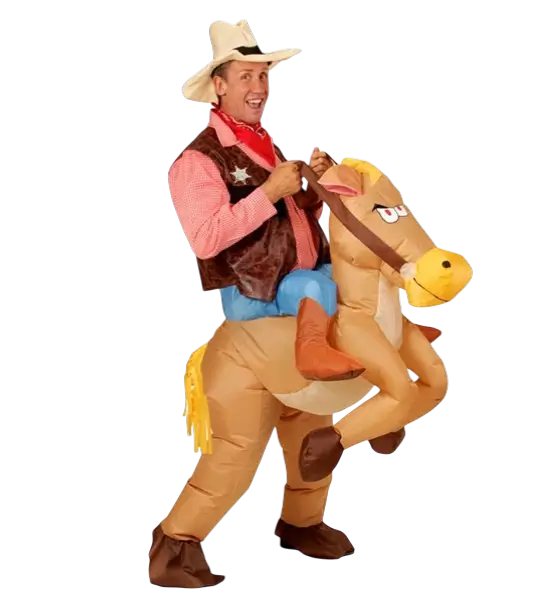 Opblaasbaar Cowboy en Paard Kostuum - Carnaval Vermomming