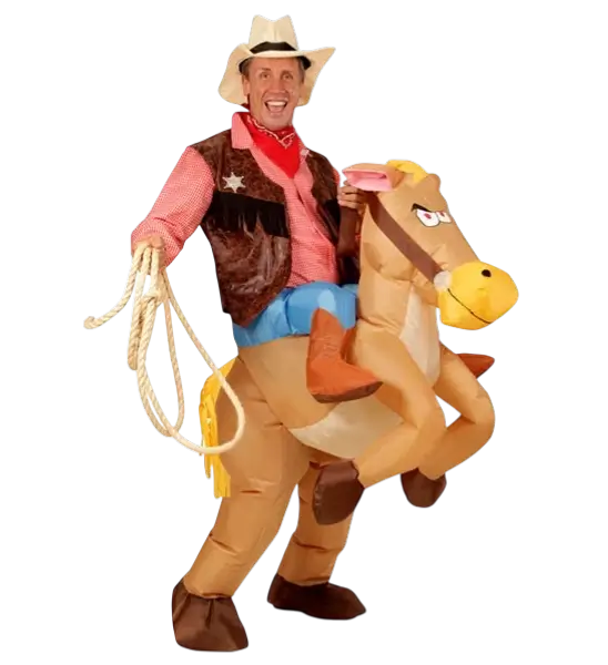 Opblaasbaar Cowboy en Paard Kostuum - Carnaval Vermomming