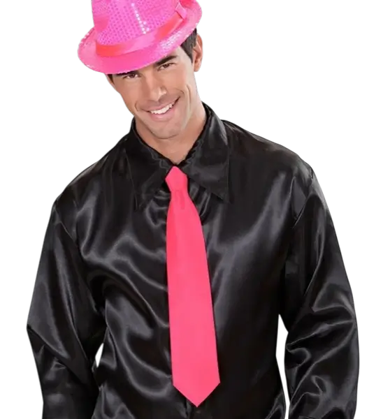 Fluorescerend Roze Satijnen Stropdas - 80s Avond Accessoire