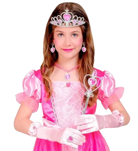 Complete prinsessenset - tiara, handschoenen, ketting, ring en toverstokje