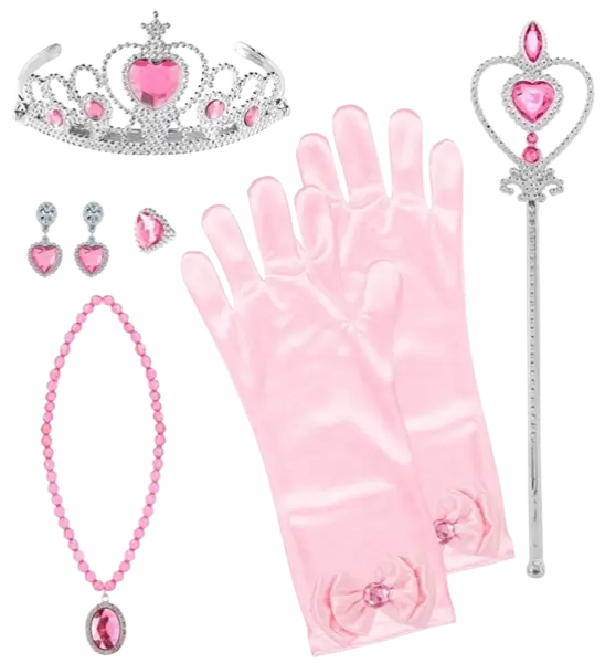 Complete prinsessenset - tiara, handschoenen, ketting, ring en toverstokje