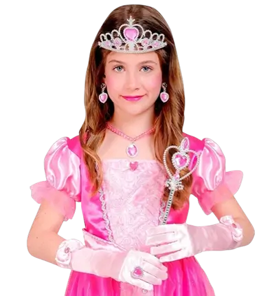 Complete prinsessenset - tiara, handschoenen, ketting, ring en toverstokje