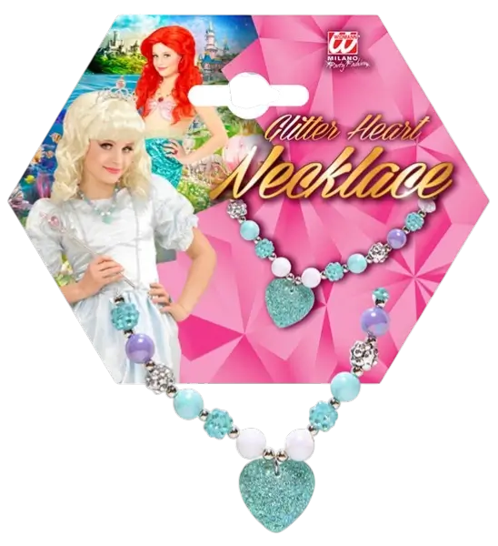 Gekleurde Parelketting met Blauw Strass Hart