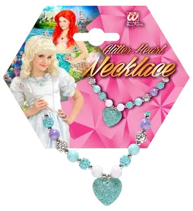 Gekleurde Parelketting met Blauw Strass Hart