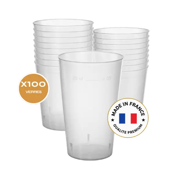 Pak van 100 Ecocup 25cl (33cl flush) Herbruikbaar - Half, Sap, Zacht type
