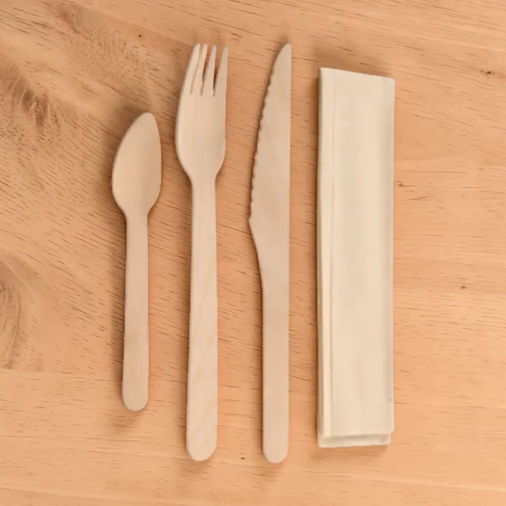 Set van 4 houten besteksets + kraftverpakking (verpakking van 100)