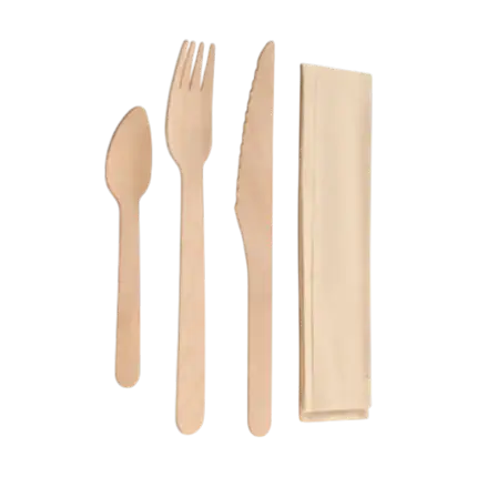 Set van 4 houten besteksets + kraftverpakking (verpakking van 100)