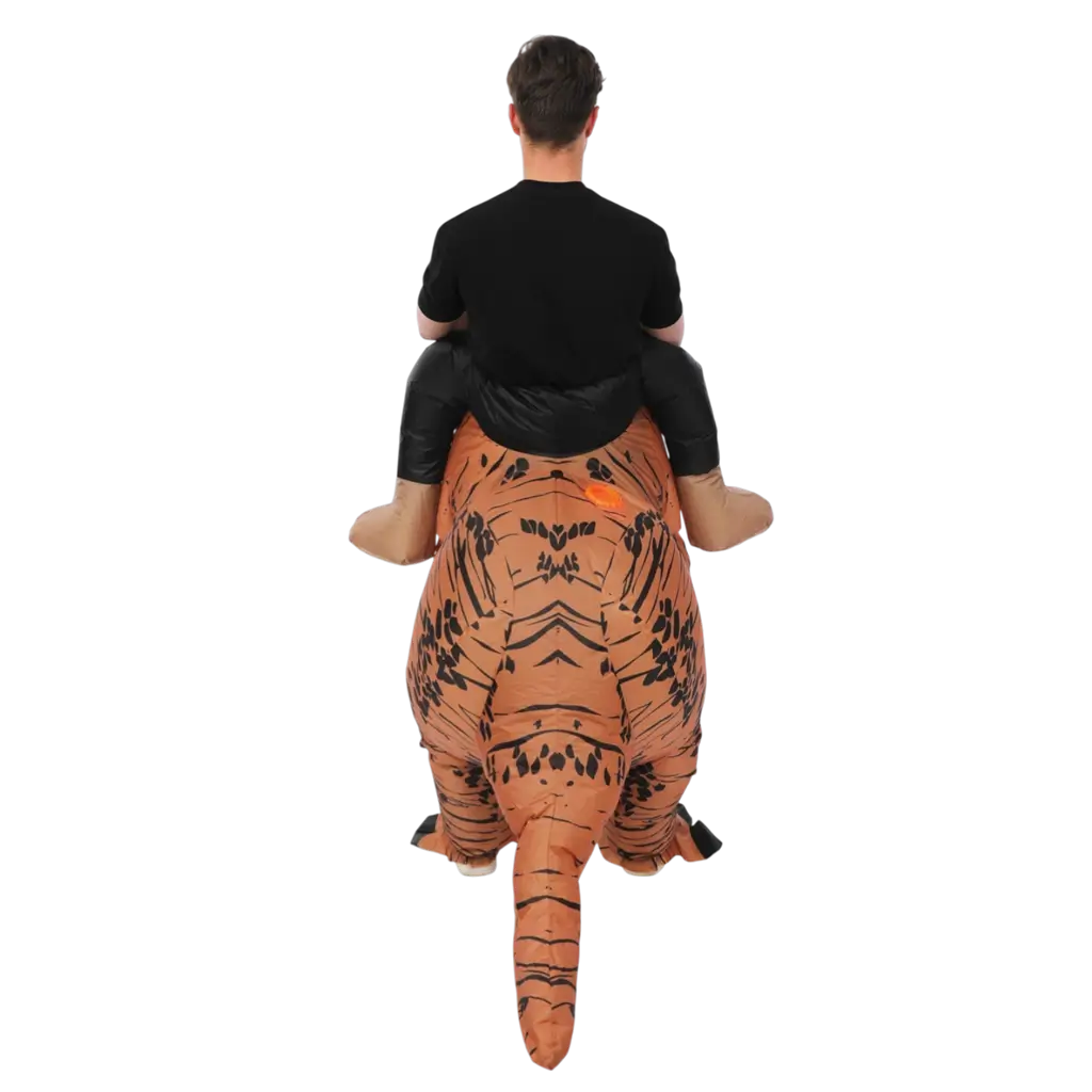 Opblaasbare dinosaurus vermomming met volwassen ruiter - één maat feestelijk kostuum