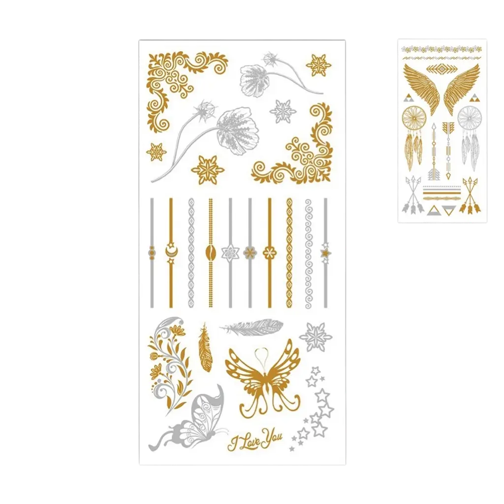 Gouden en zilveren efemere tatoeages - Feestaccessoires