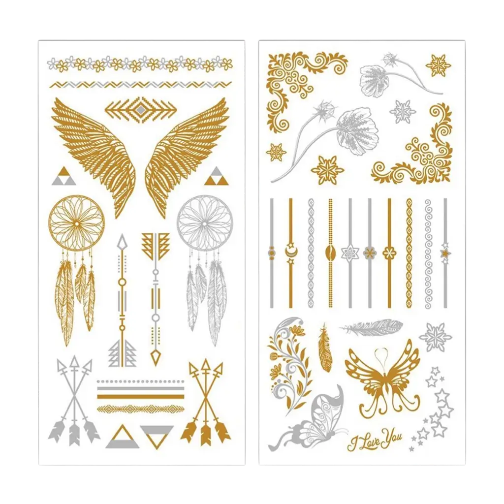 Gouden en zilveren efemere tatoeages - Feestaccessoires
