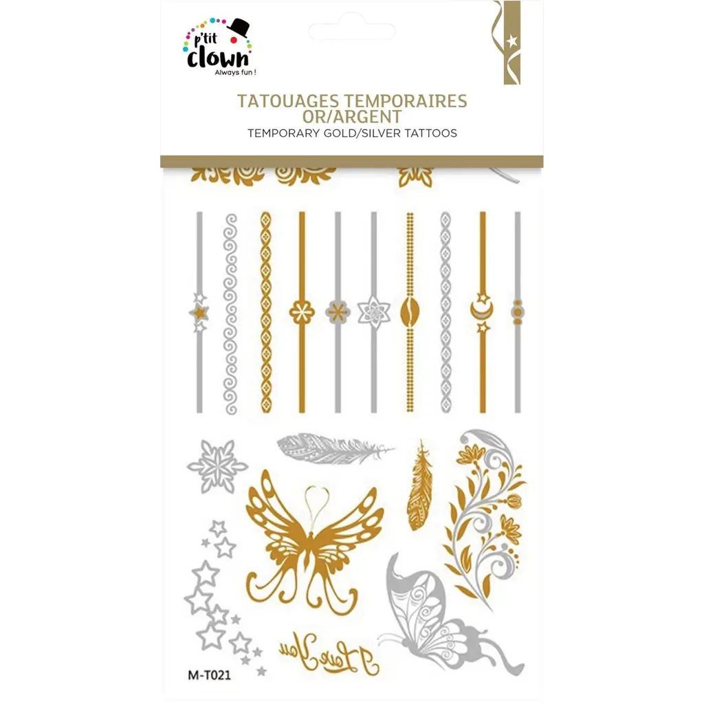 Gouden en zilveren efemere tatoeages - Feestaccessoires