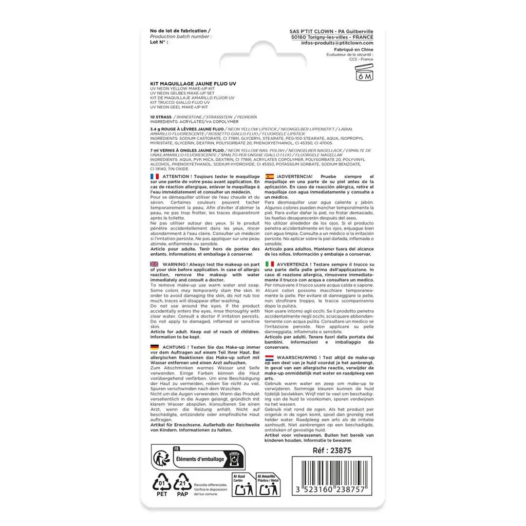 Fluorescerende gele make-up kit - Vermomming Accessoires