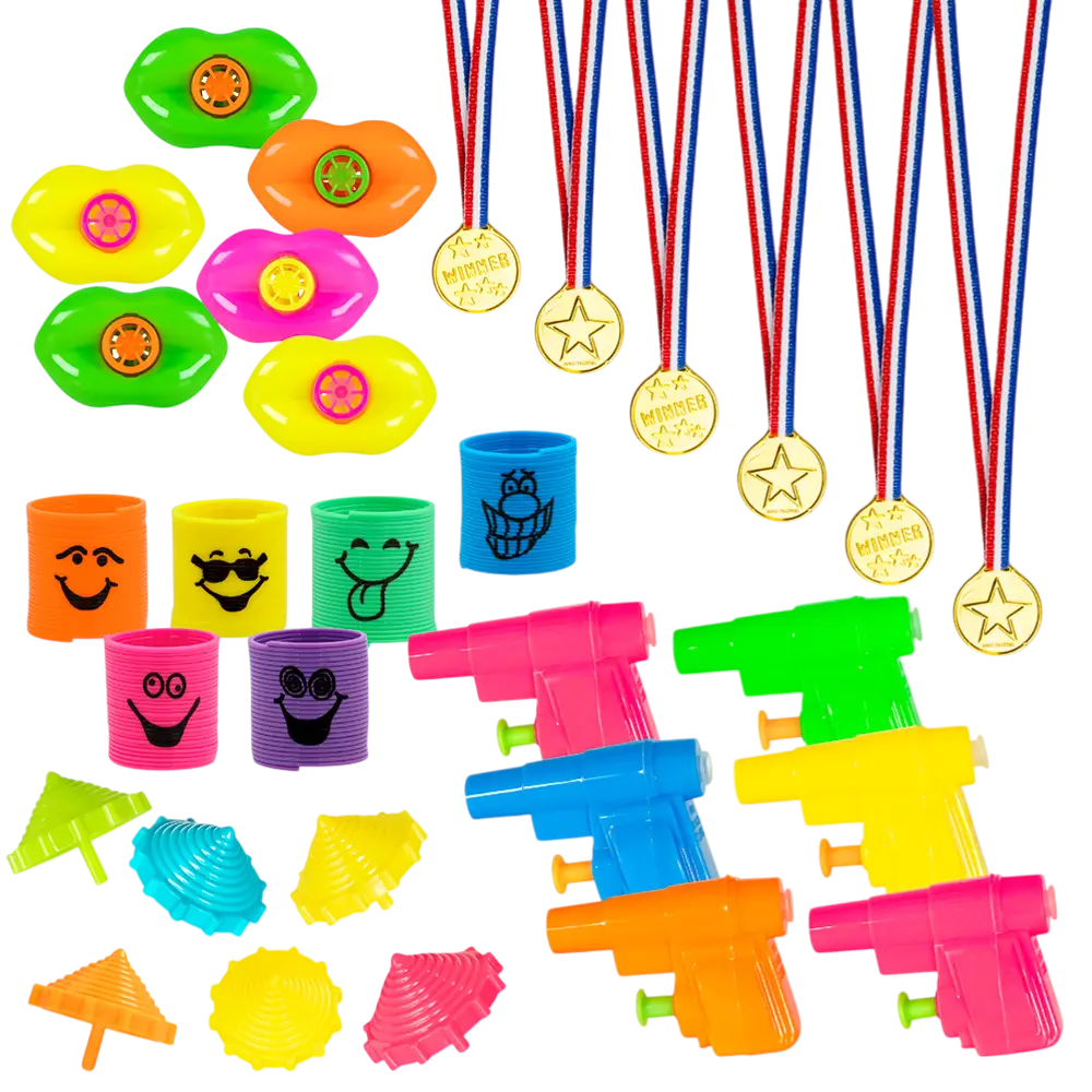 Zak met 30 stuks verjaardagsspeelgoed - geschenken voor de gasten van een kinderfeestje