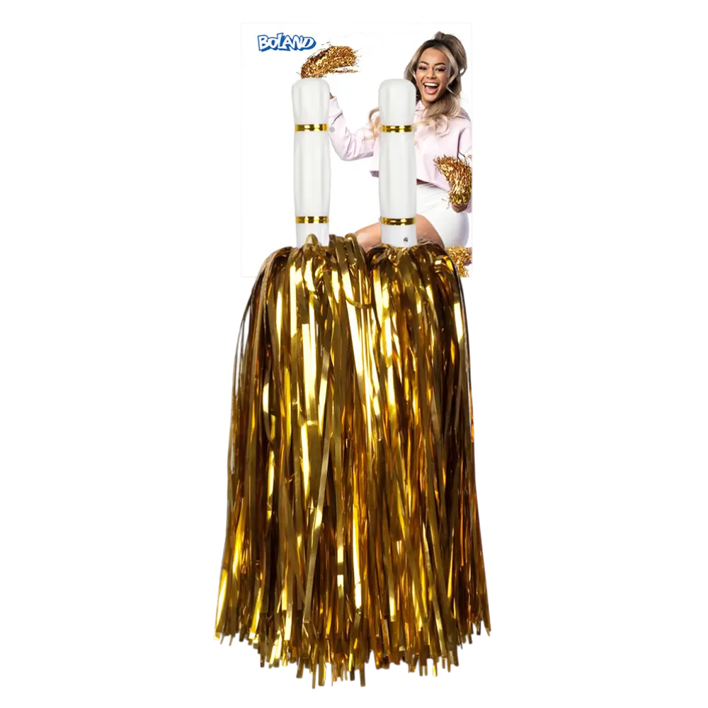 Gouden metallic pompons - Heldere feestaccessoires