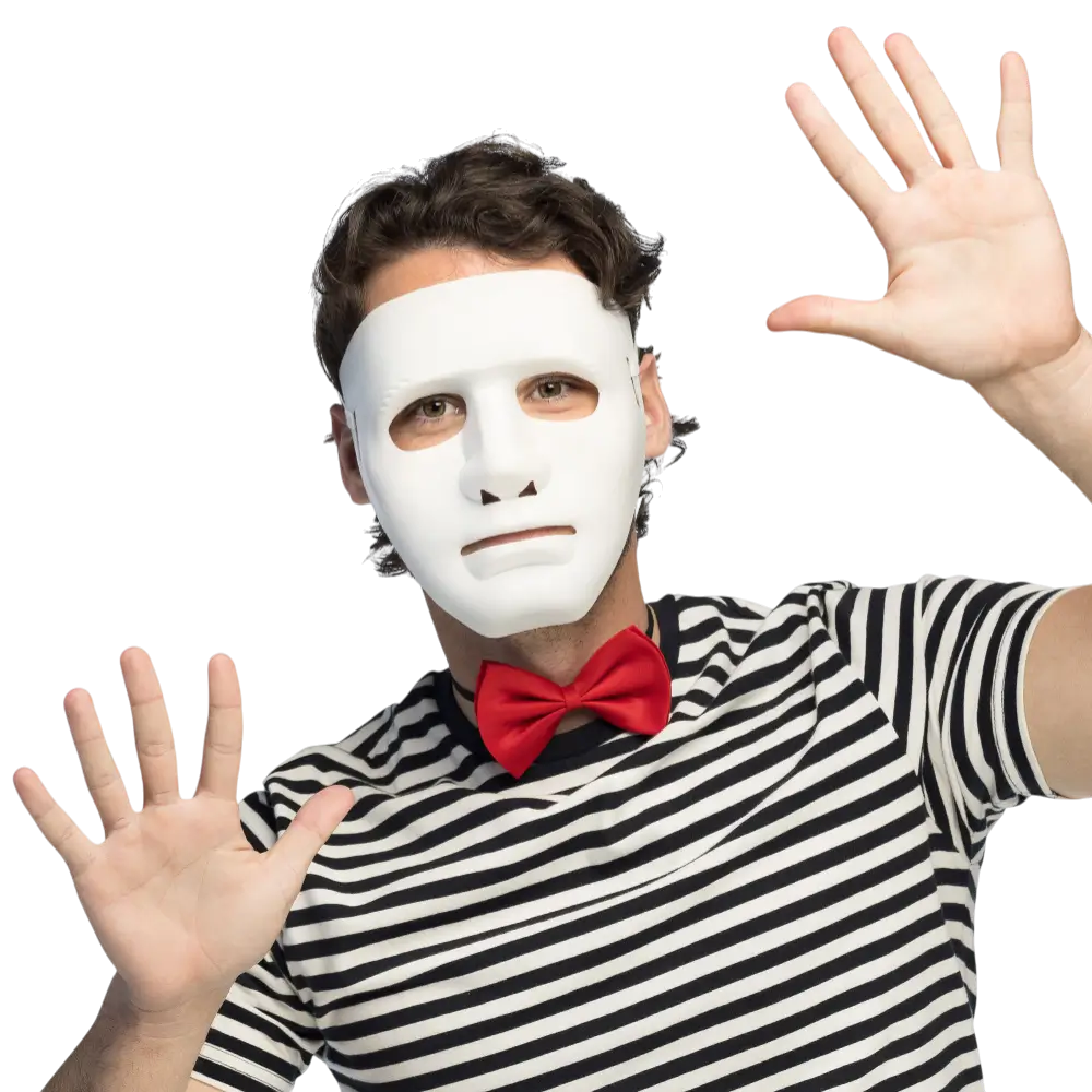Wit mime theatermasker - carnavalsavond artistieke vermomming accessoire