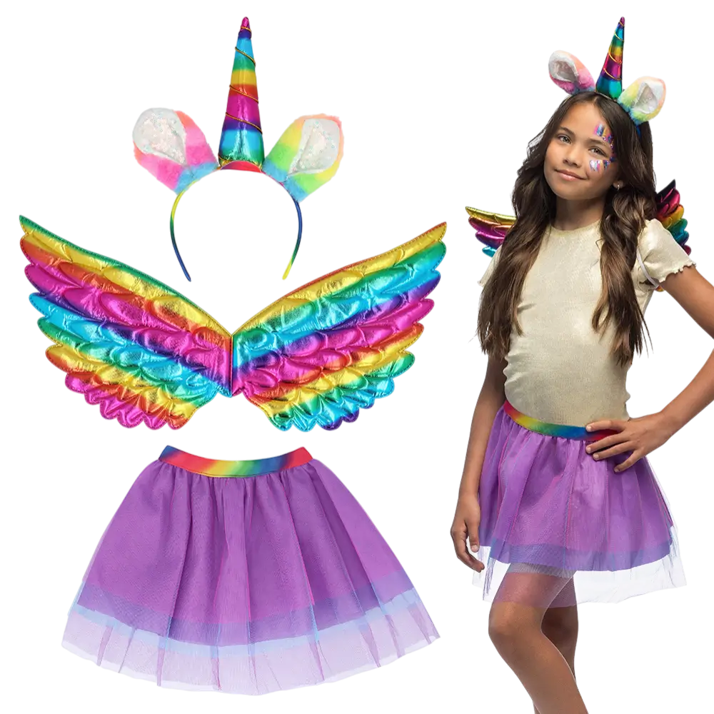 Kinder Regenboog Eenhoorn Set - Fee Fantasie Vermomming Accessoires