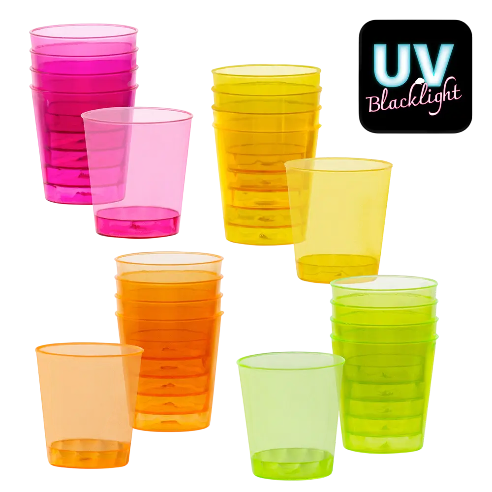 20 herbruikbare UV fluorescerende borrelglaasjes 50 ml
