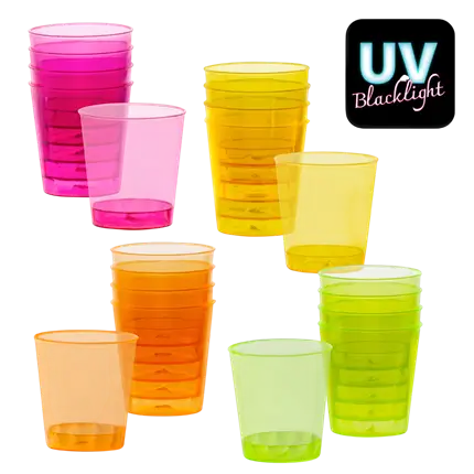 20 herbruikbare UV fluorescerende borrelglaasjes 50 ml
