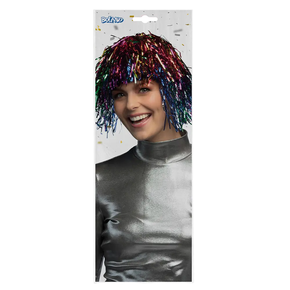 Veelkleurige metallic pruik
