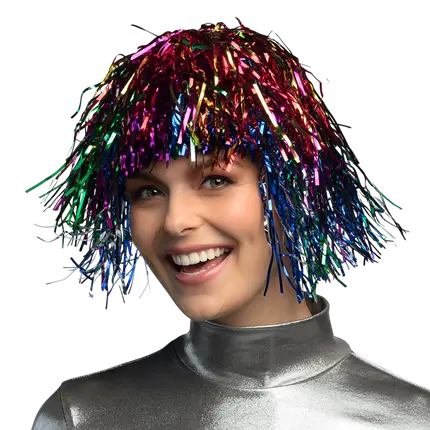 Veelkleurige metallic pruik