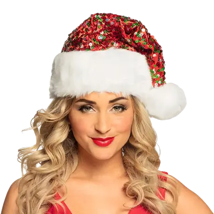 Kerstmuts met gekleurde pailletten