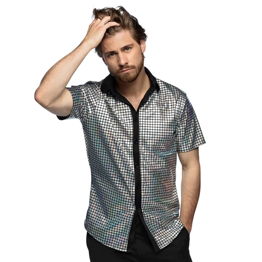 Zilveren disco-diamanten overhemd - XL