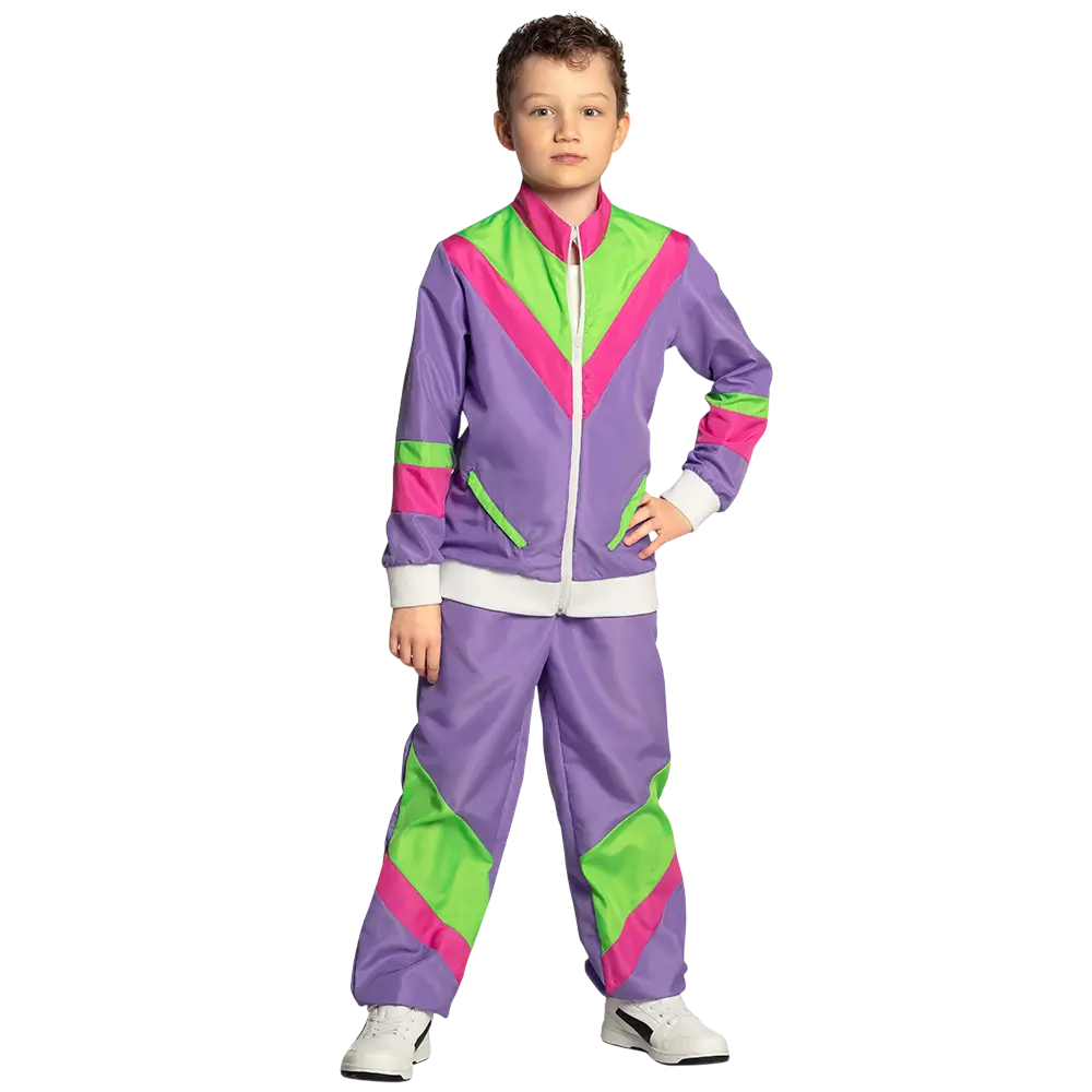 Verkleed neon paars retro trainingspak voor kinderen - 4-6 jaar