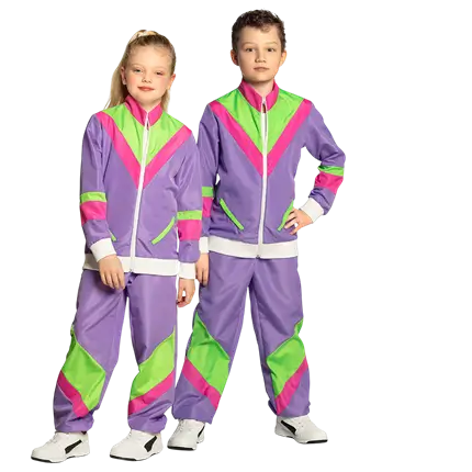 Verkleed neon paars retro trainingspak voor kinderen - 4-6 jaar