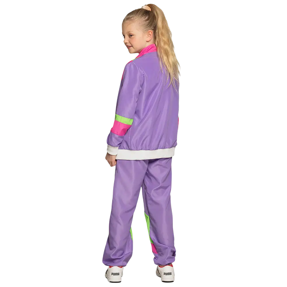 Verkleed neon paars retro trainingspak voor kinderen - 10-12 jaar