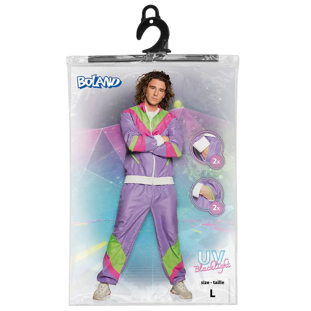 Herenoutfit retro neon paars trainingspak - XL